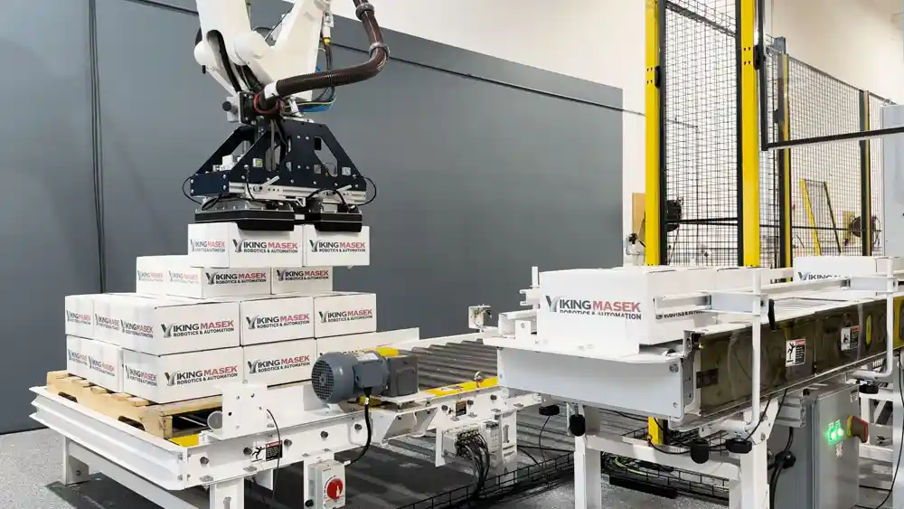 Palletizing with Viking Masek Robotics & Automation Palletizing Boxes with VMRA Robot